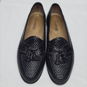 Santoni Woven Tassel Loafers Men’s Size 10 D Black Leather Dress Shoes Italy